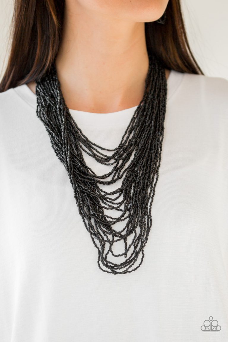 Dauntless Dazzle Shiny Black Seed Bead Necklace - Justen Jewels